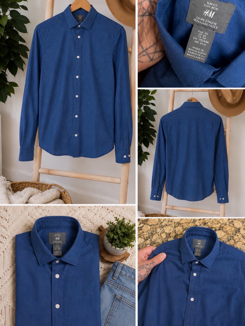 H&M Men’s Slim Fit Button-Down Shirt — Deep Blue